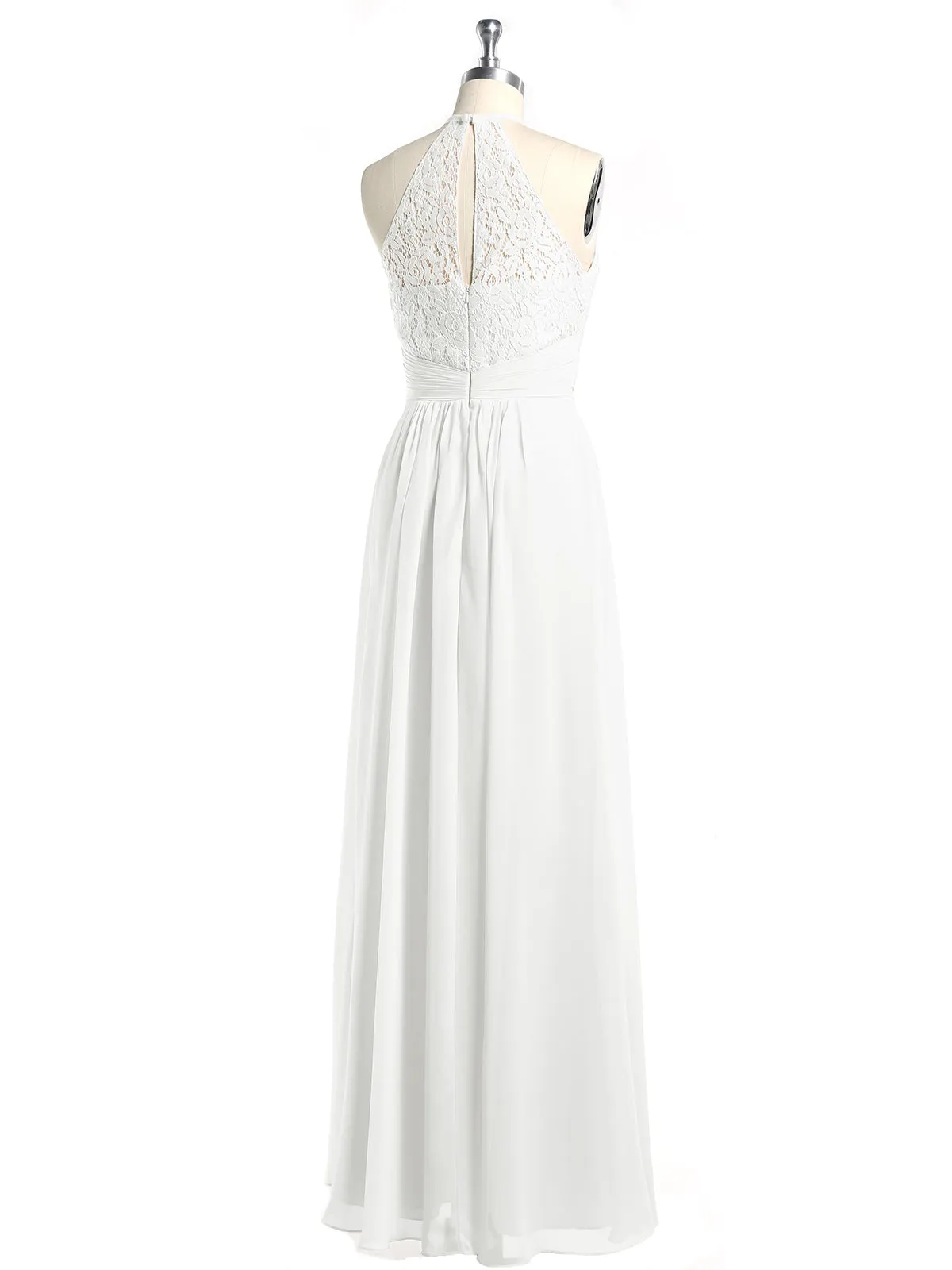Halter Chiffon And Lace Long Dresses Ivory Plus Size
