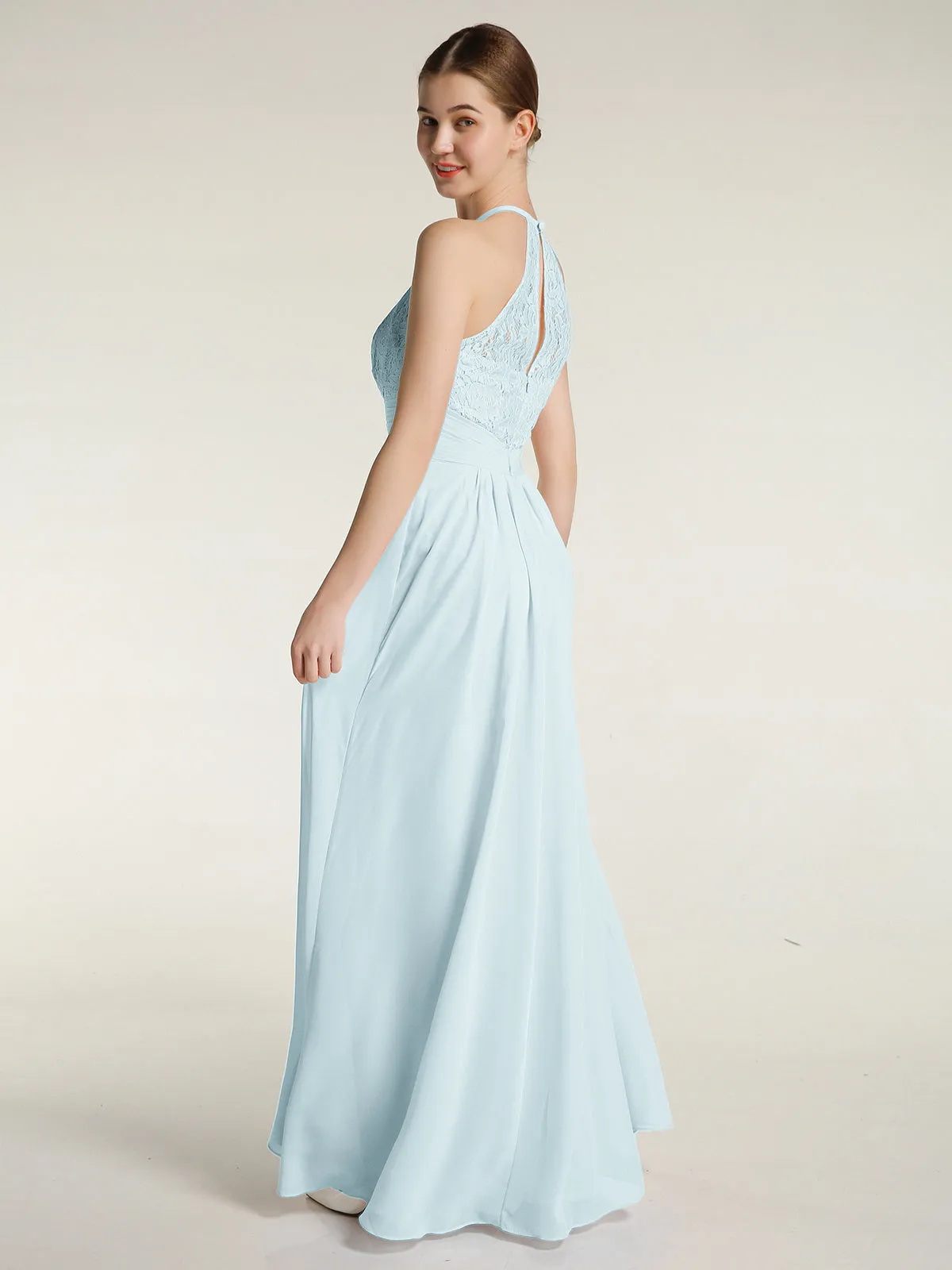 Halter Chiffon And Lace Long Dresses Mist Plus Size