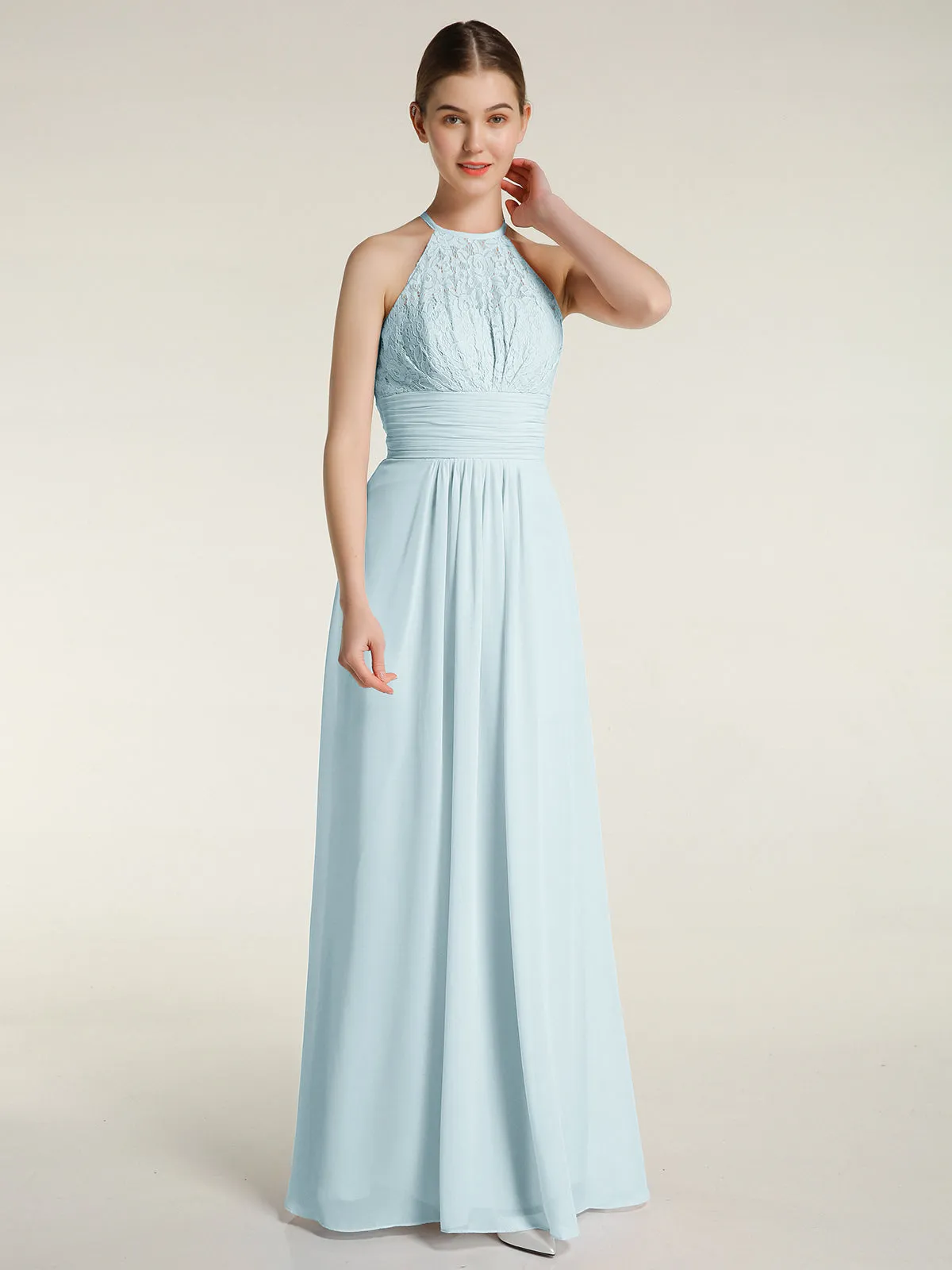 Halter Chiffon And Lace Long Dresses Mist Plus Size