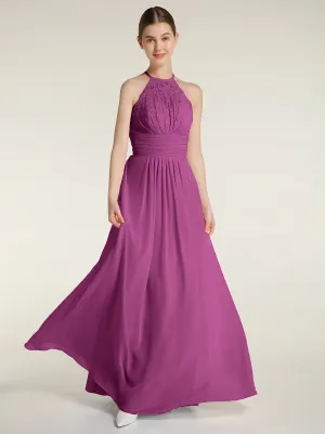 Halter Chiffon And Lace Long Dresses Orchid Plus Size