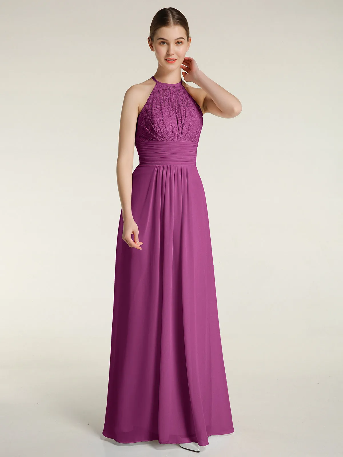 Halter Chiffon And Lace Long Dresses Orchid Plus Size