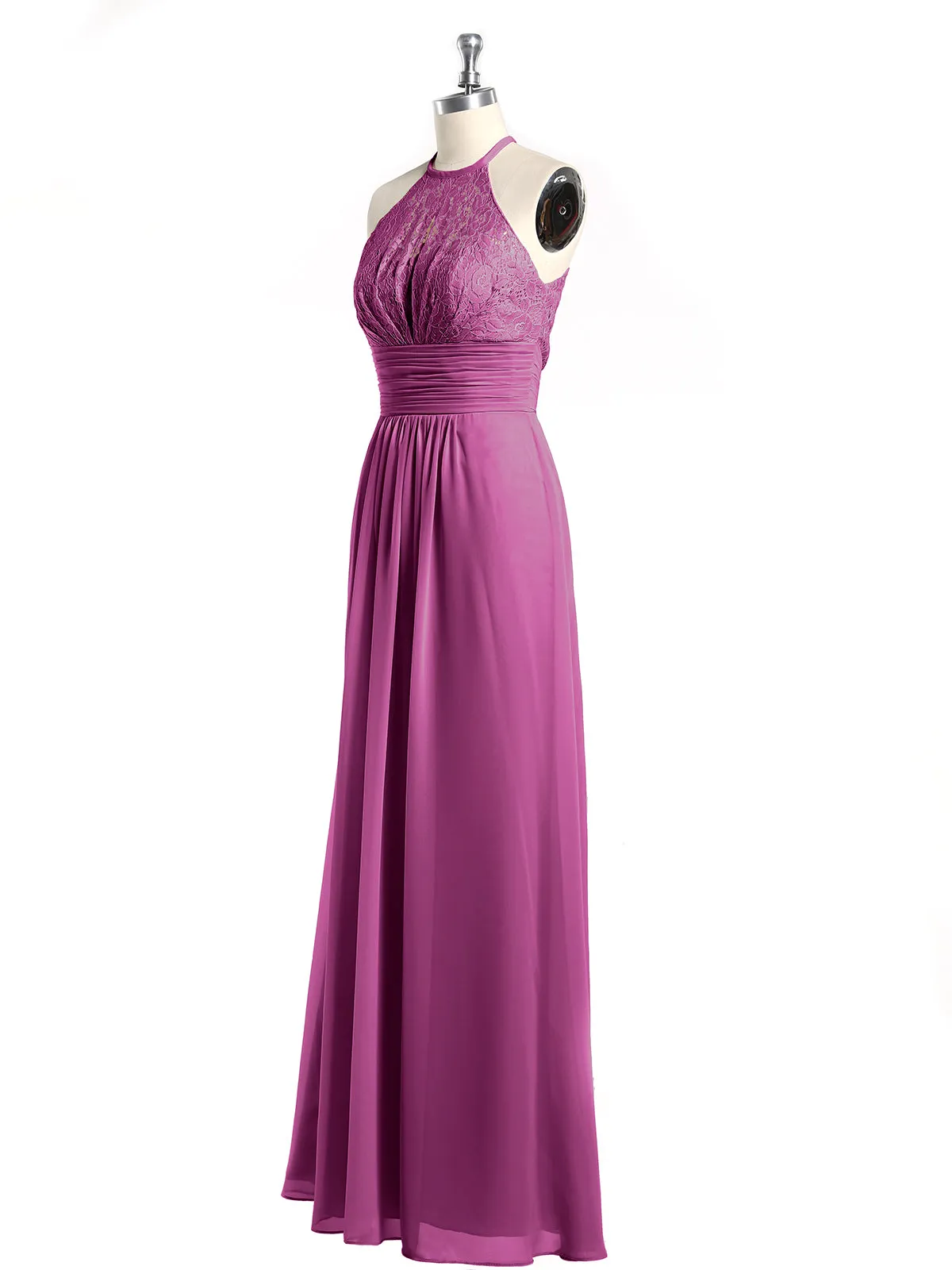 Halter Chiffon And Lace Long Dresses Orchid Plus Size