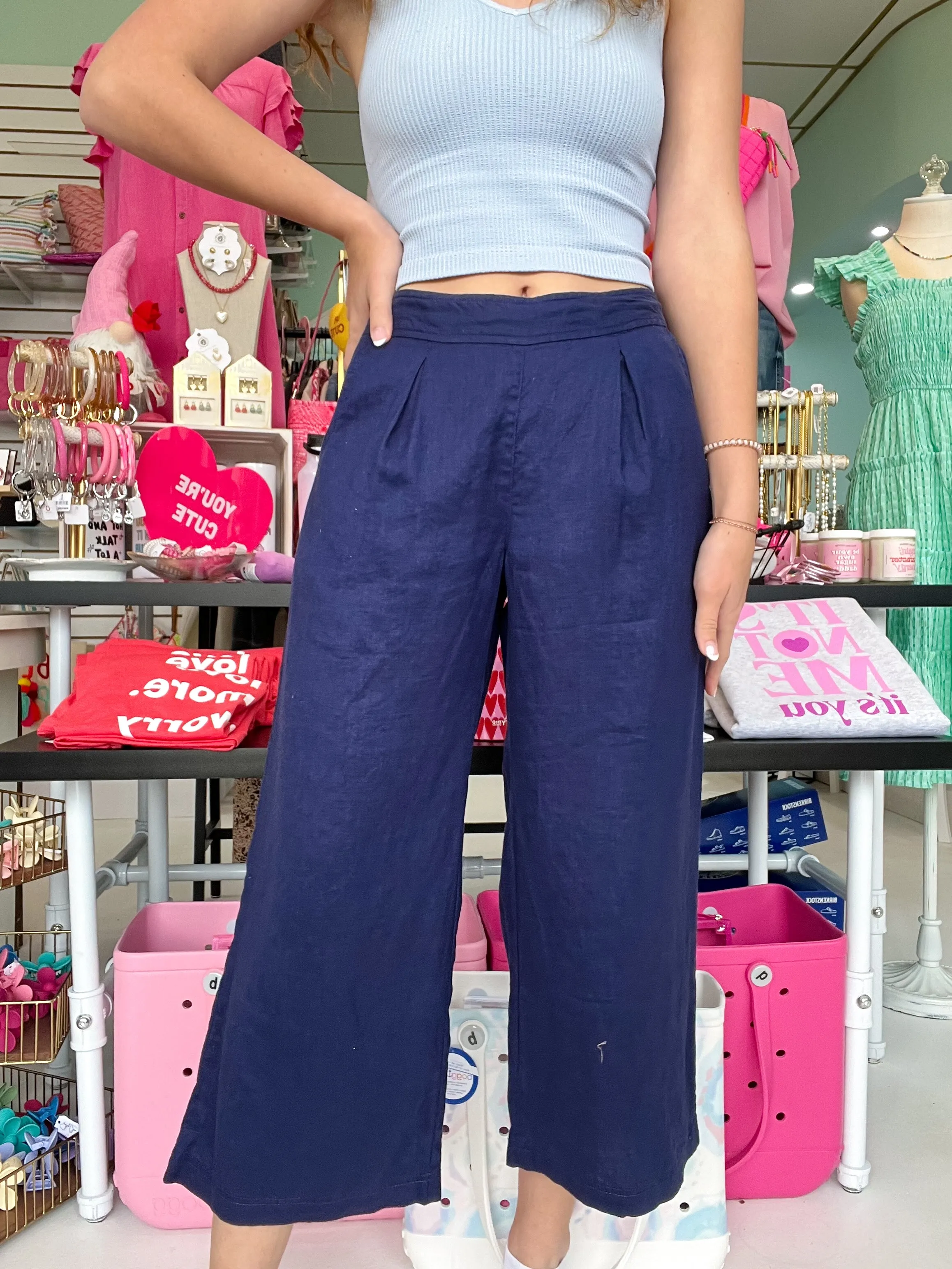 Hatley Cropped Wide Leg Pants - Navy