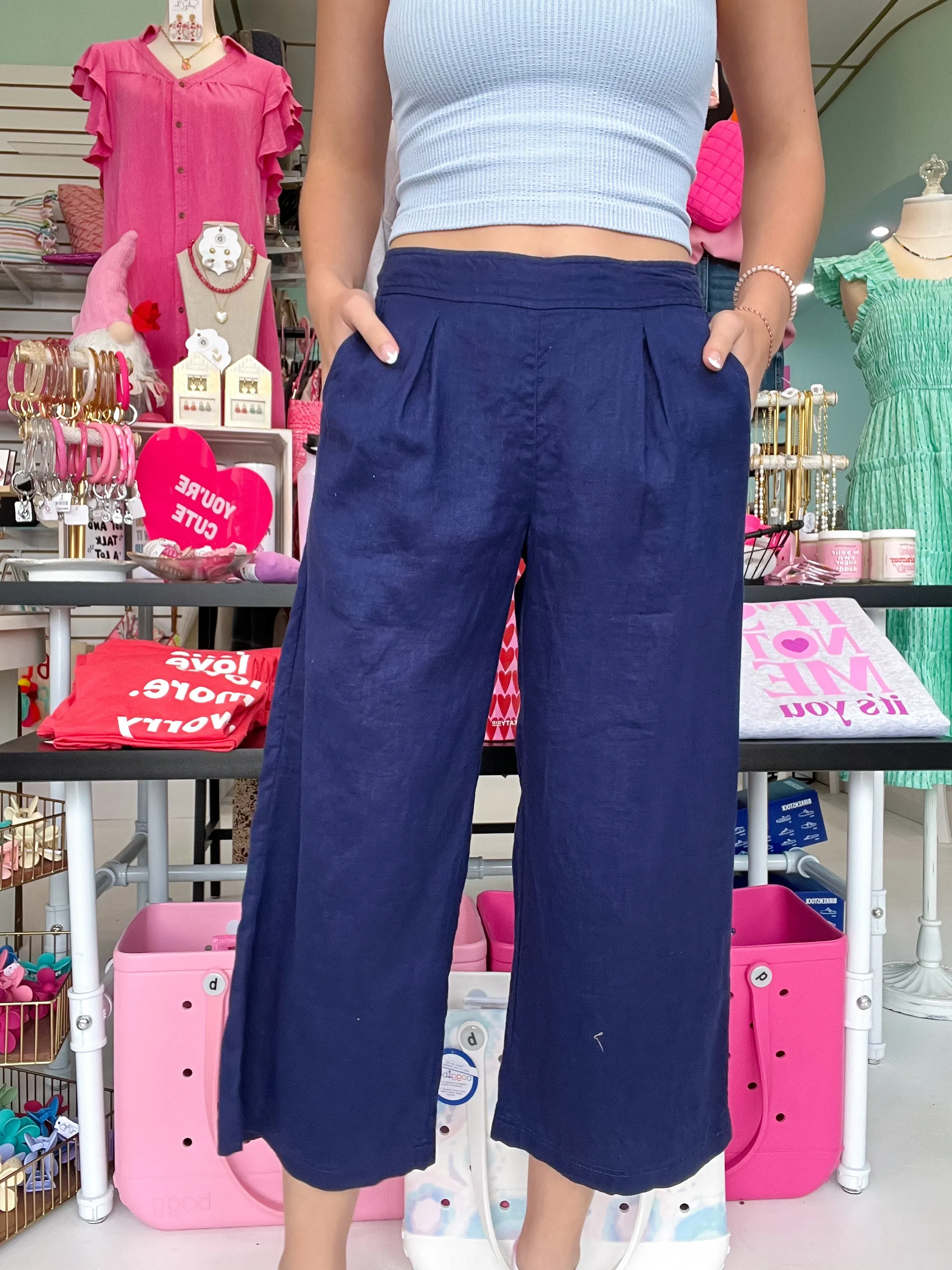 Hatley Cropped Wide Leg Pants - Navy