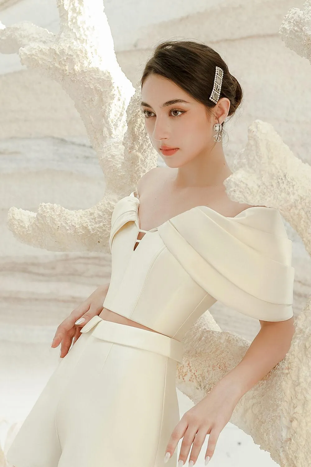 Hebe Draped Taffeta Thigh Length Shorts