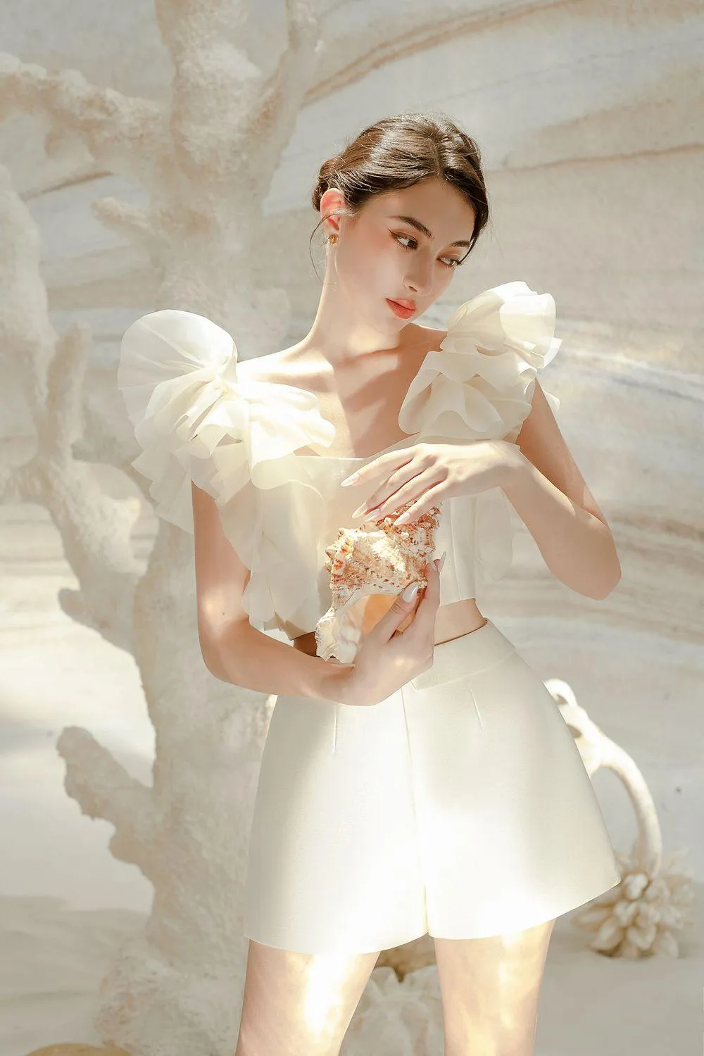 Hebe Draped Taffeta Thigh Length Shorts