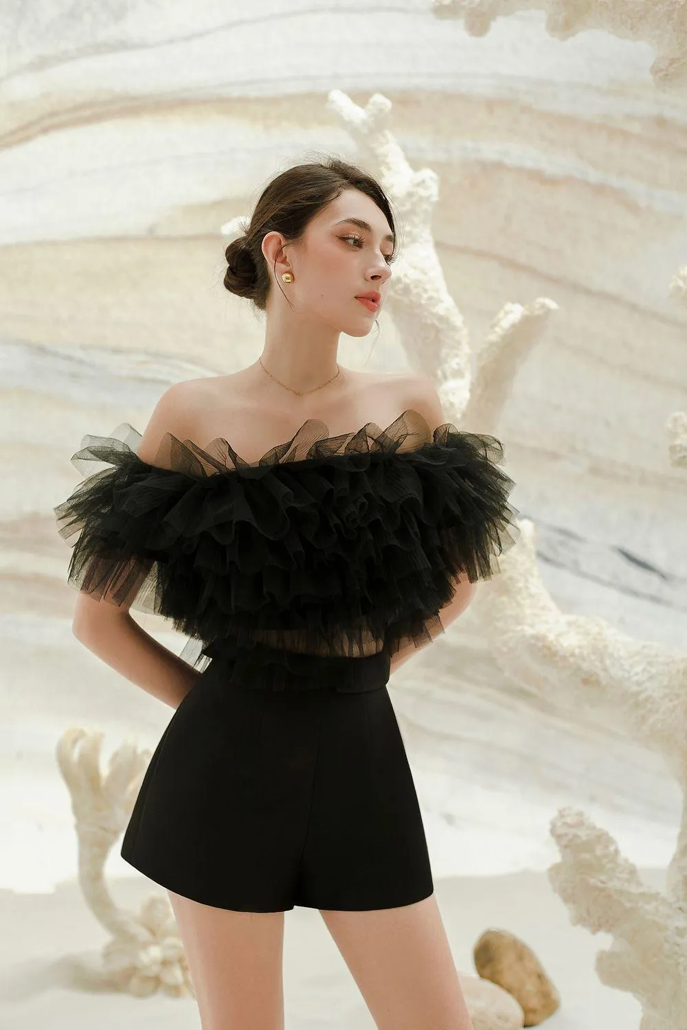 Hebe Draped Taffeta Thigh Length Shorts