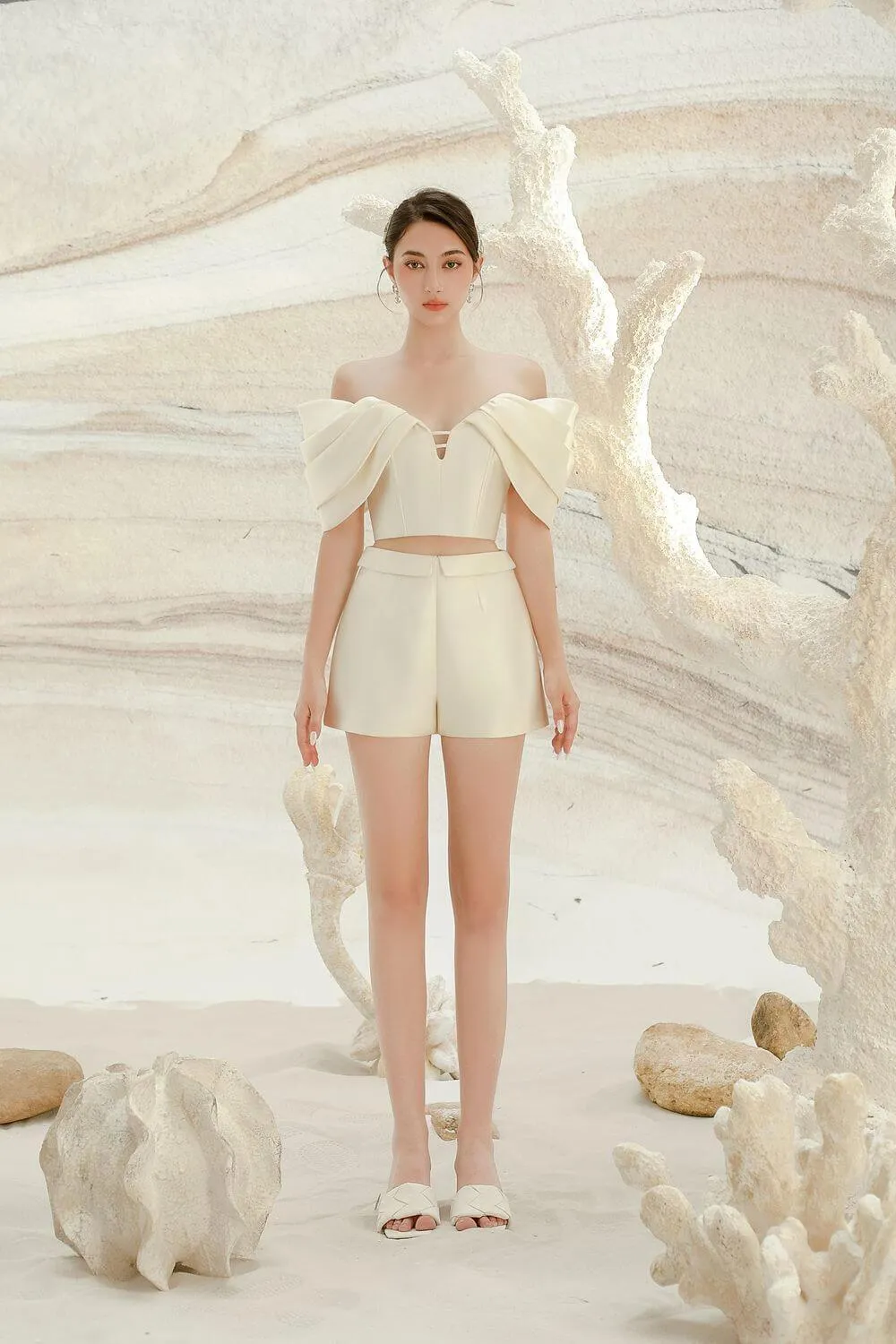 Hebe Draped Taffeta Thigh Length Shorts