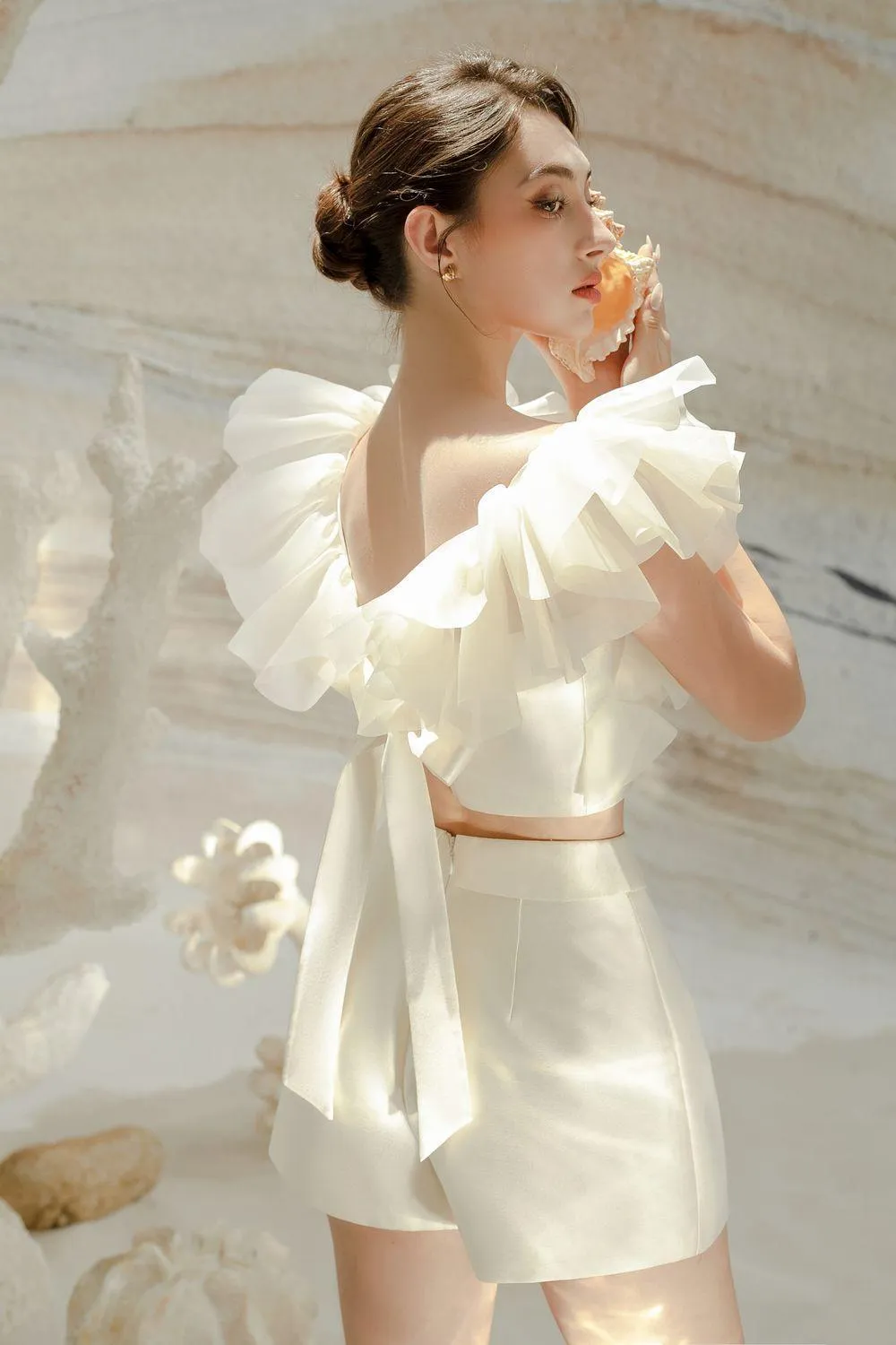 Hebe Draped Taffeta Thigh Length Shorts