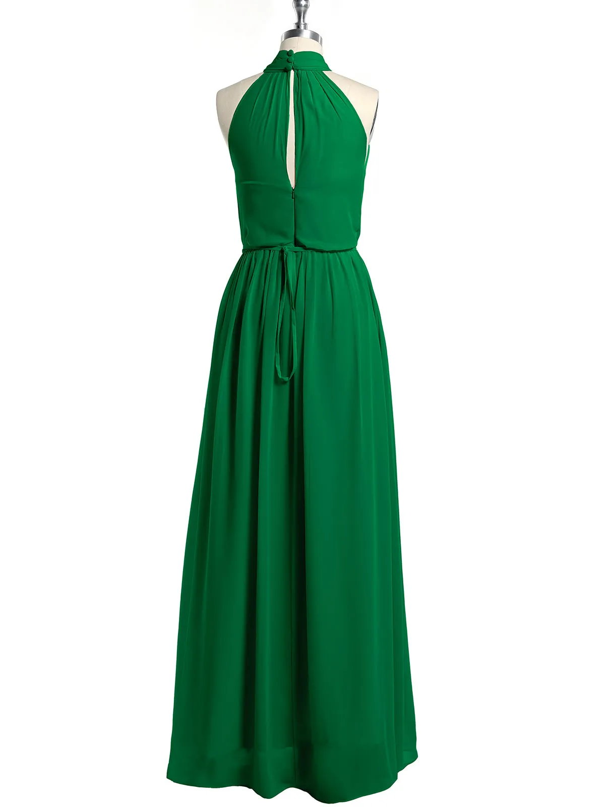 High Neck Chiffon Dresses with Slit and Sash Bow-Emerald