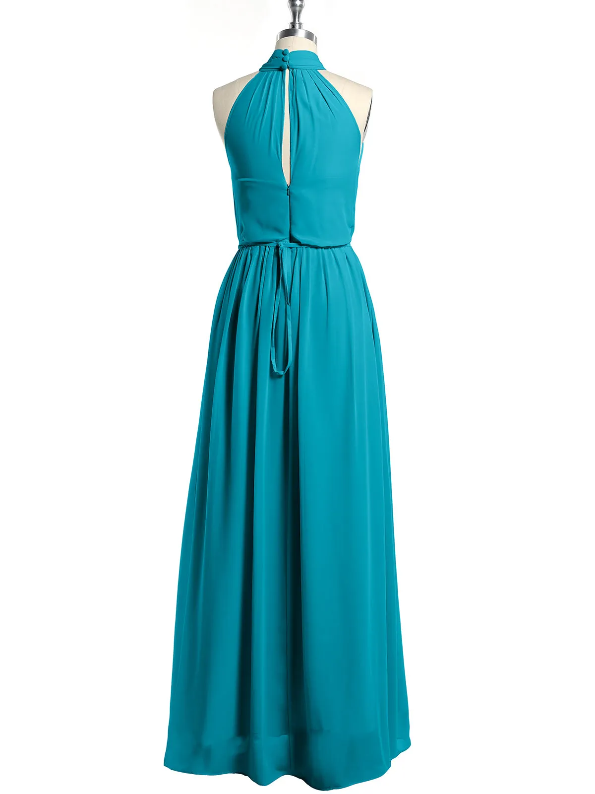 High Neck Chiffon Dresses with Slit and Sash Bow-Jade Plus Size