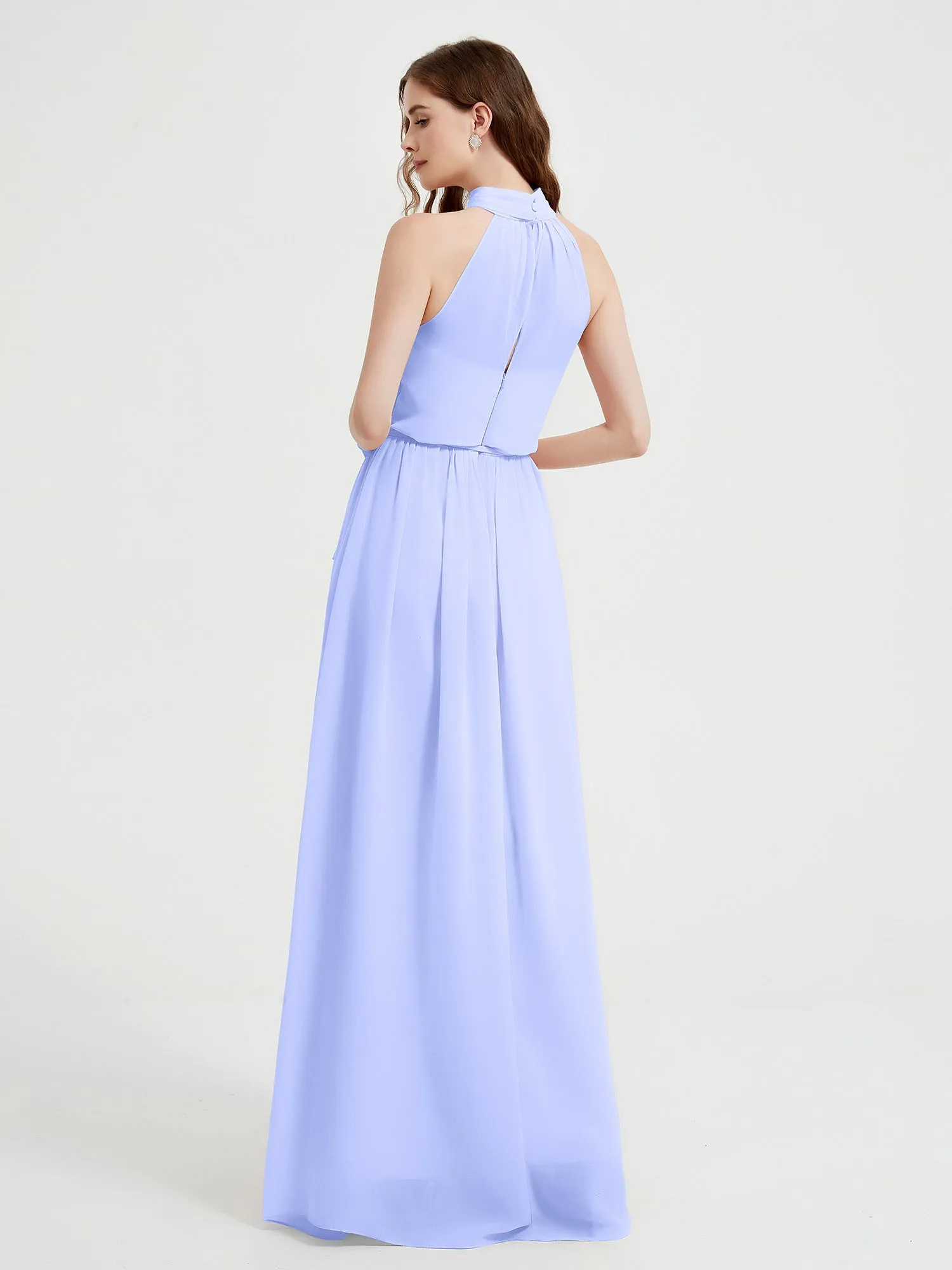 High Neck Chiffon Dresses with Slit and Sash Bow-Lavender Plus Size