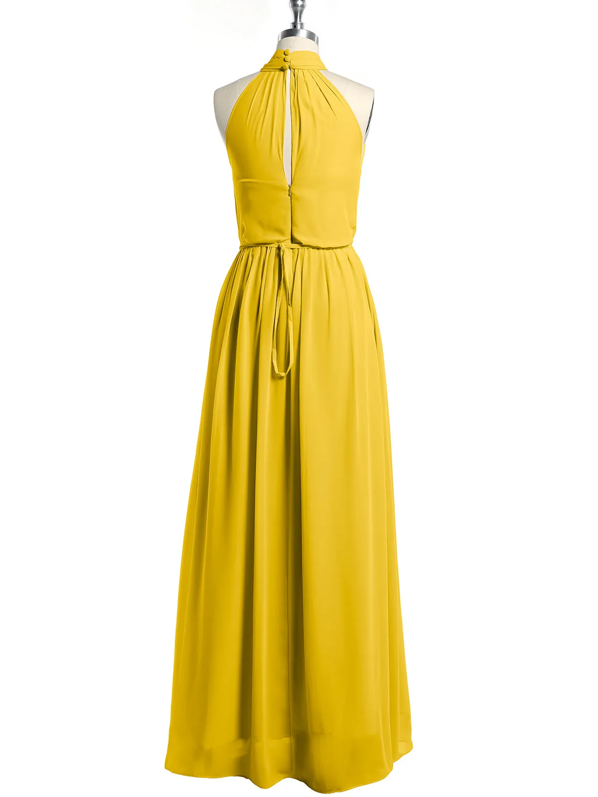 High Neck Chiffon Dresses with Slit and Sash Bow-Marigold