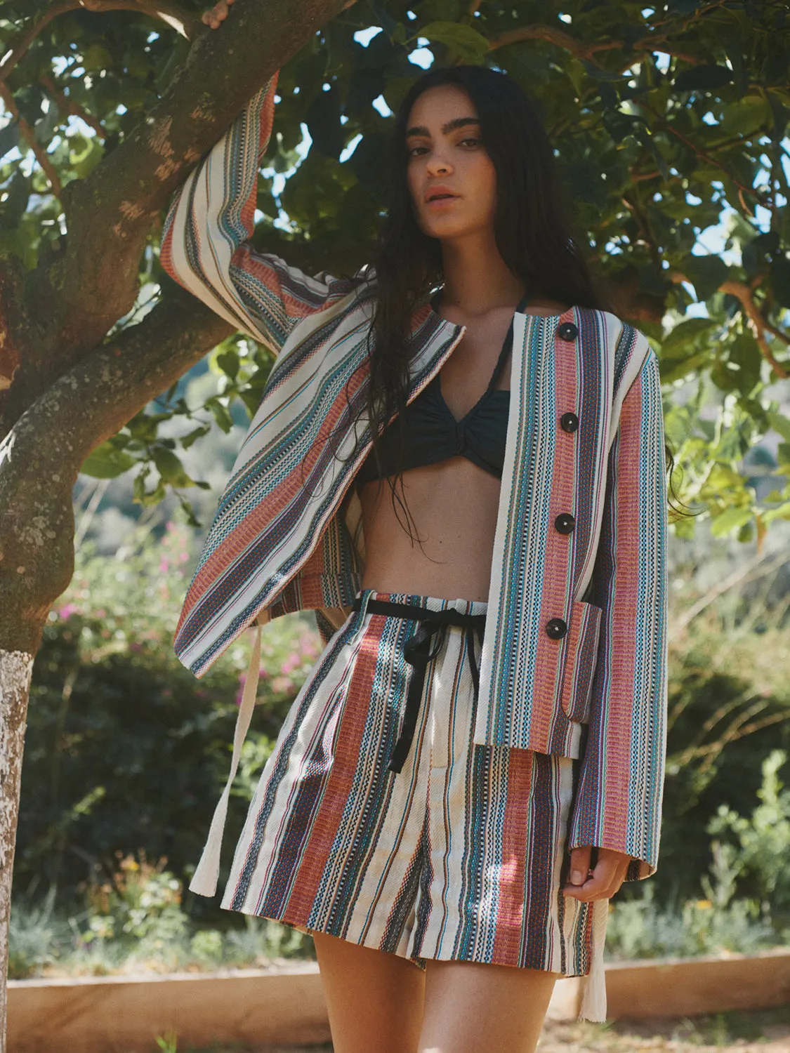 High-rise crafted striped shorts
