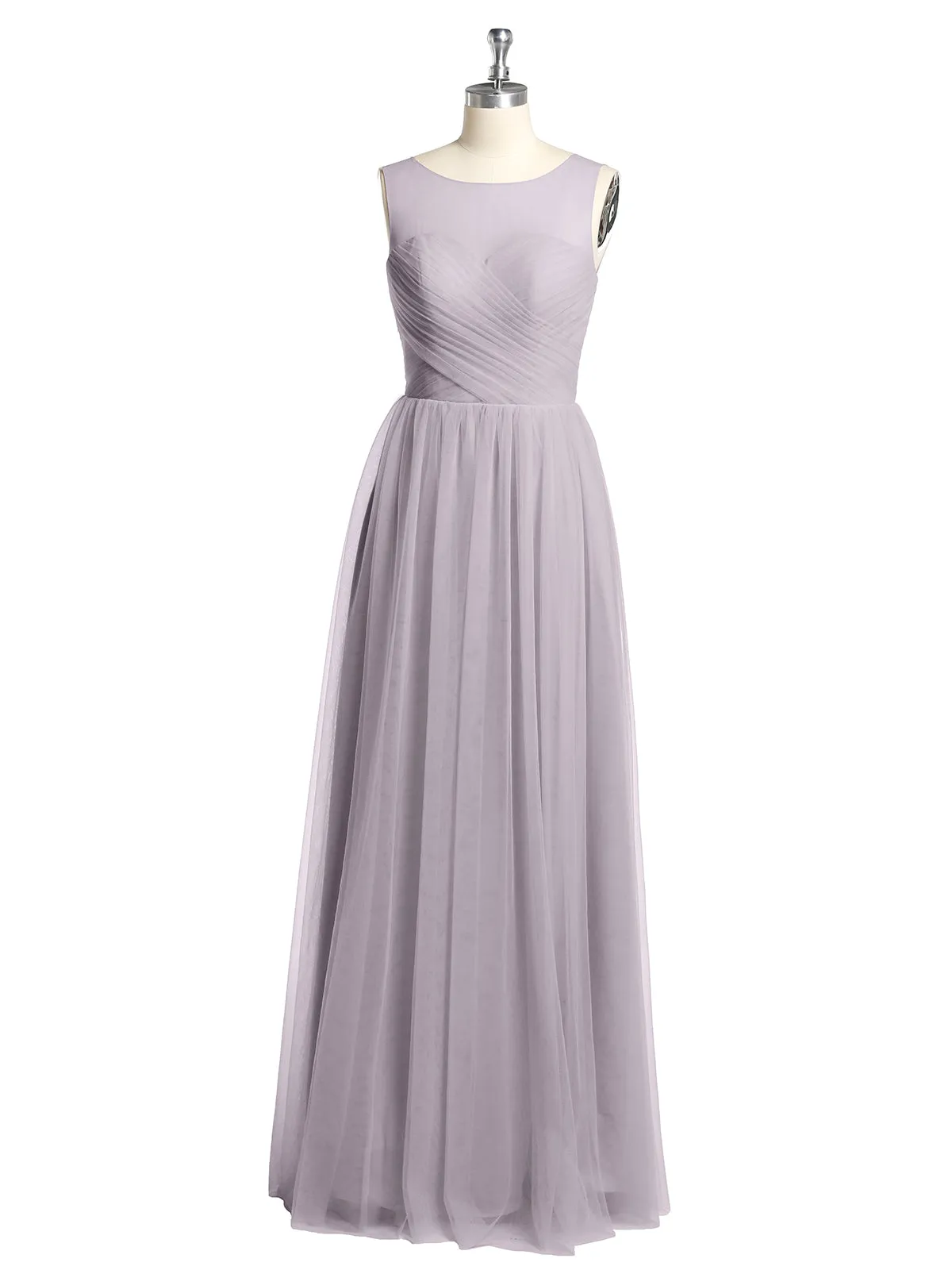 Illusion Neck Cross Tulle Bridesmaid Dresses-Dusk