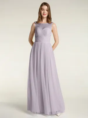 Illusion Neck Cross Tulle Bridesmaid Dresses-Dusk