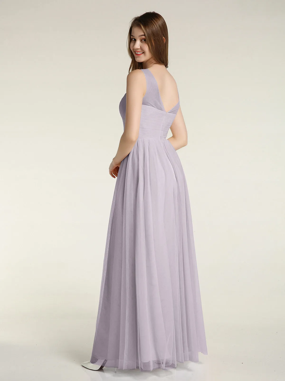 Illusion Neck Cross Tulle Bridesmaid Dresses-Dusk
