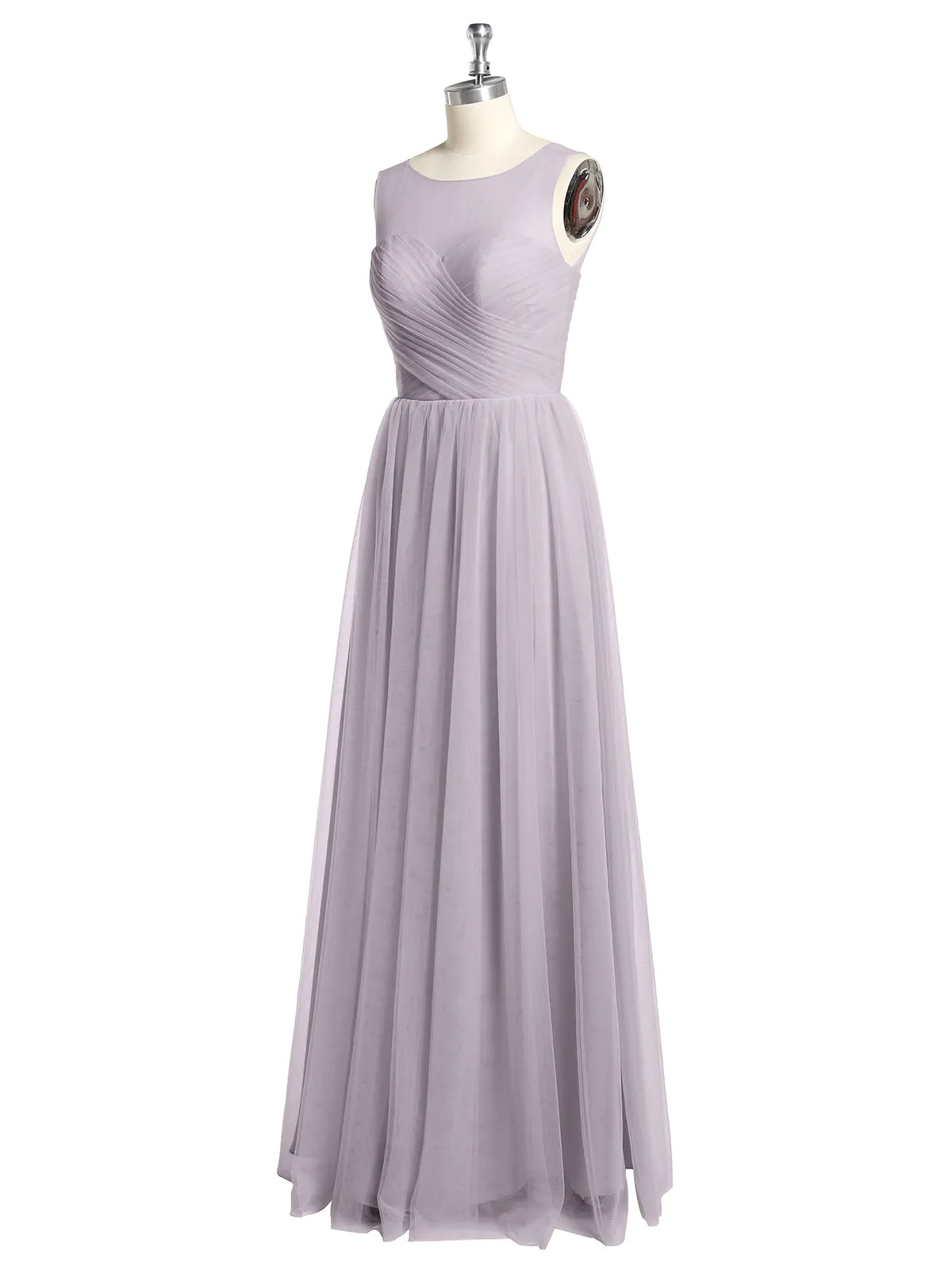 Illusion Neck Cross Tulle Bridesmaid Dresses-Dusk