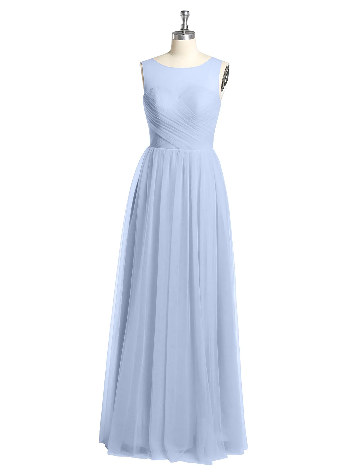 Illusion Neck Cross Tulle Bridesmaid Dresses-Sky Blue