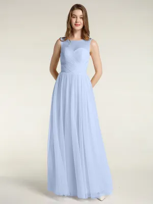 Illusion Neck Cross Tulle Bridesmaid Dresses-Sky Blue