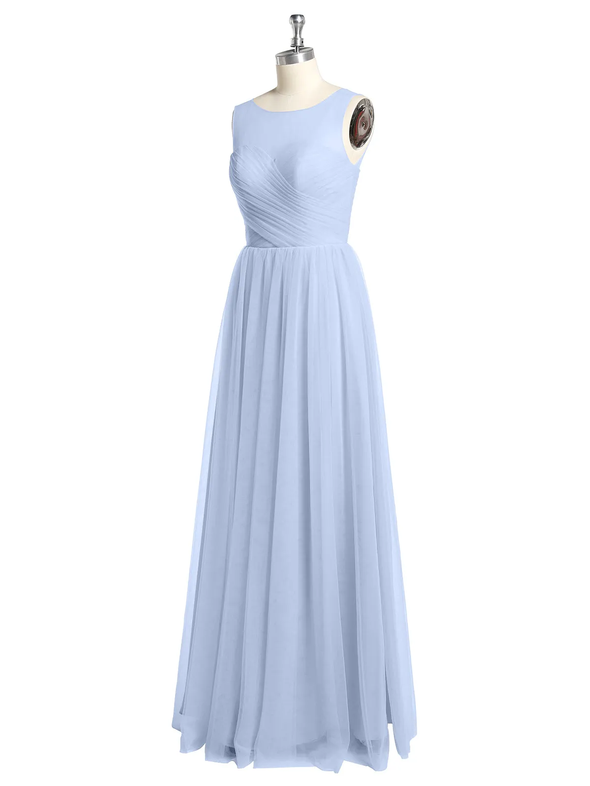 Illusion Neck Cross Tulle Bridesmaid Dresses-Sky Blue