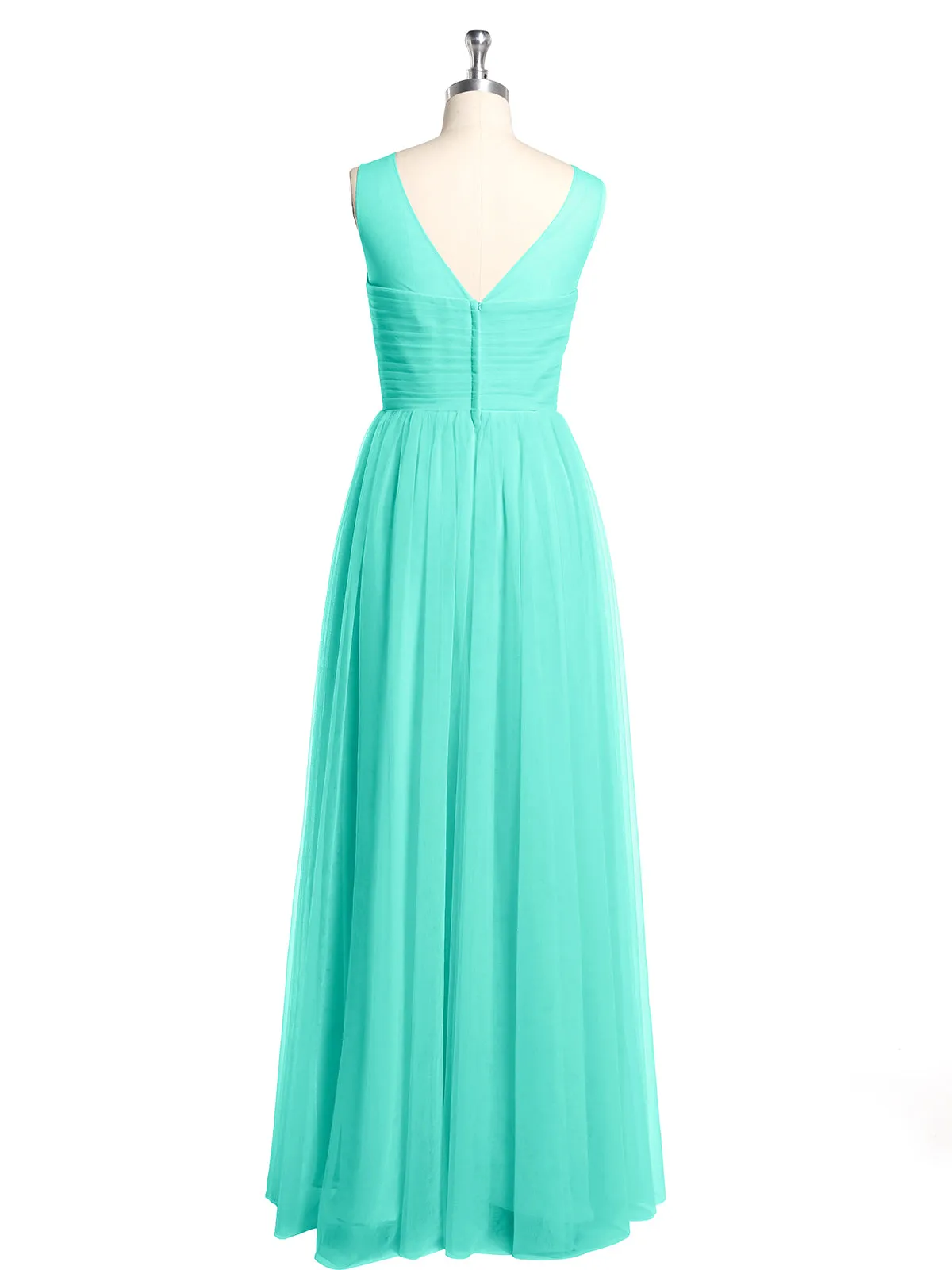 Illusion Neck Cross Tulle Bridesmaid Dresses-Spa