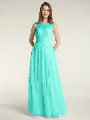 Illusion Neck Cross Tulle Bridesmaid Dresses-Spa