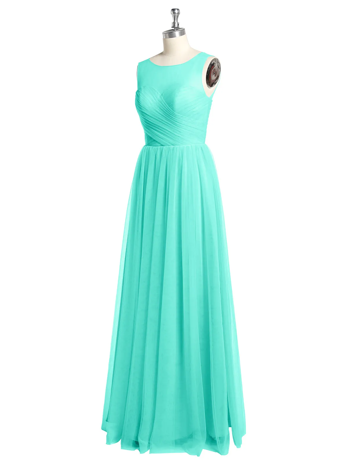 Illusion Neck Cross Tulle Bridesmaid Dresses-Spa