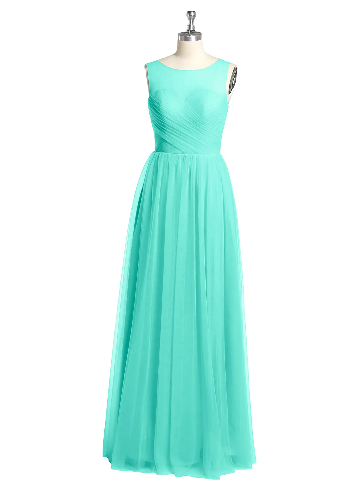 Illusion Neck Cross Tulle Bridesmaid Dresses-Spa