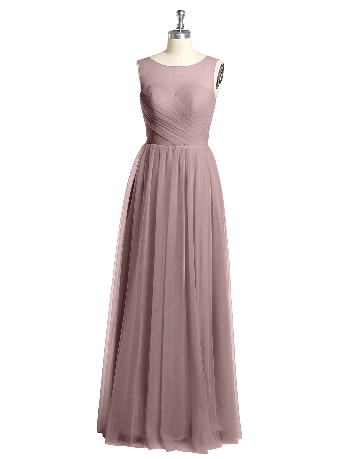 Illusion Neck Cross Tulle Bridesmaid Dresses-Vintage Mauve Plus Size