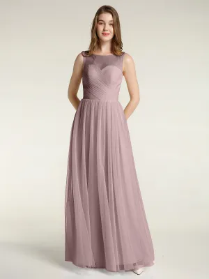 Illusion Neck Cross Tulle Bridesmaid Dresses-Vintage Mauve Plus Size