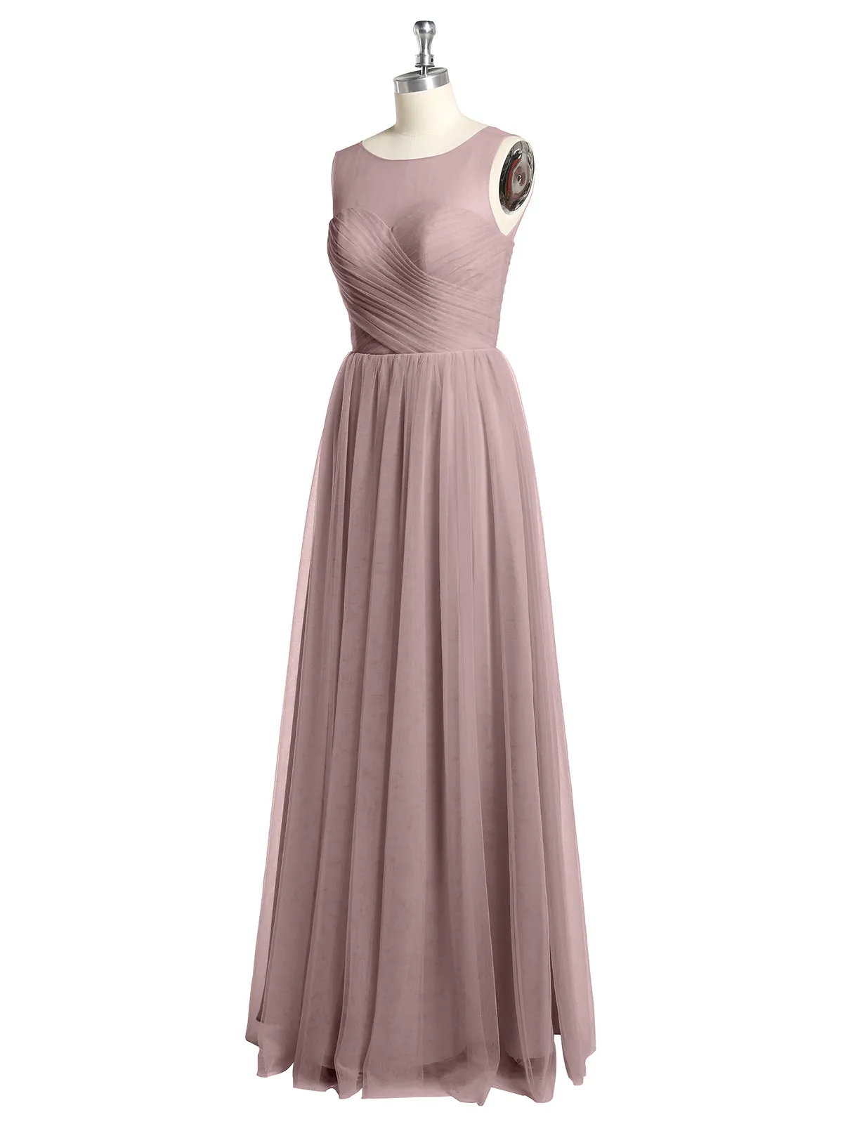 Illusion Neck Cross Tulle Bridesmaid Dresses-Vintage Mauve Plus Size