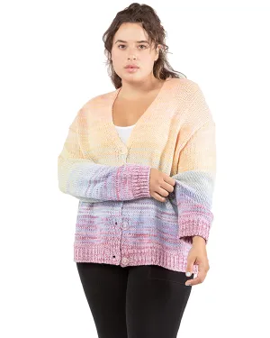 Ivana Button Front Cardigan | Peach / Light Blue