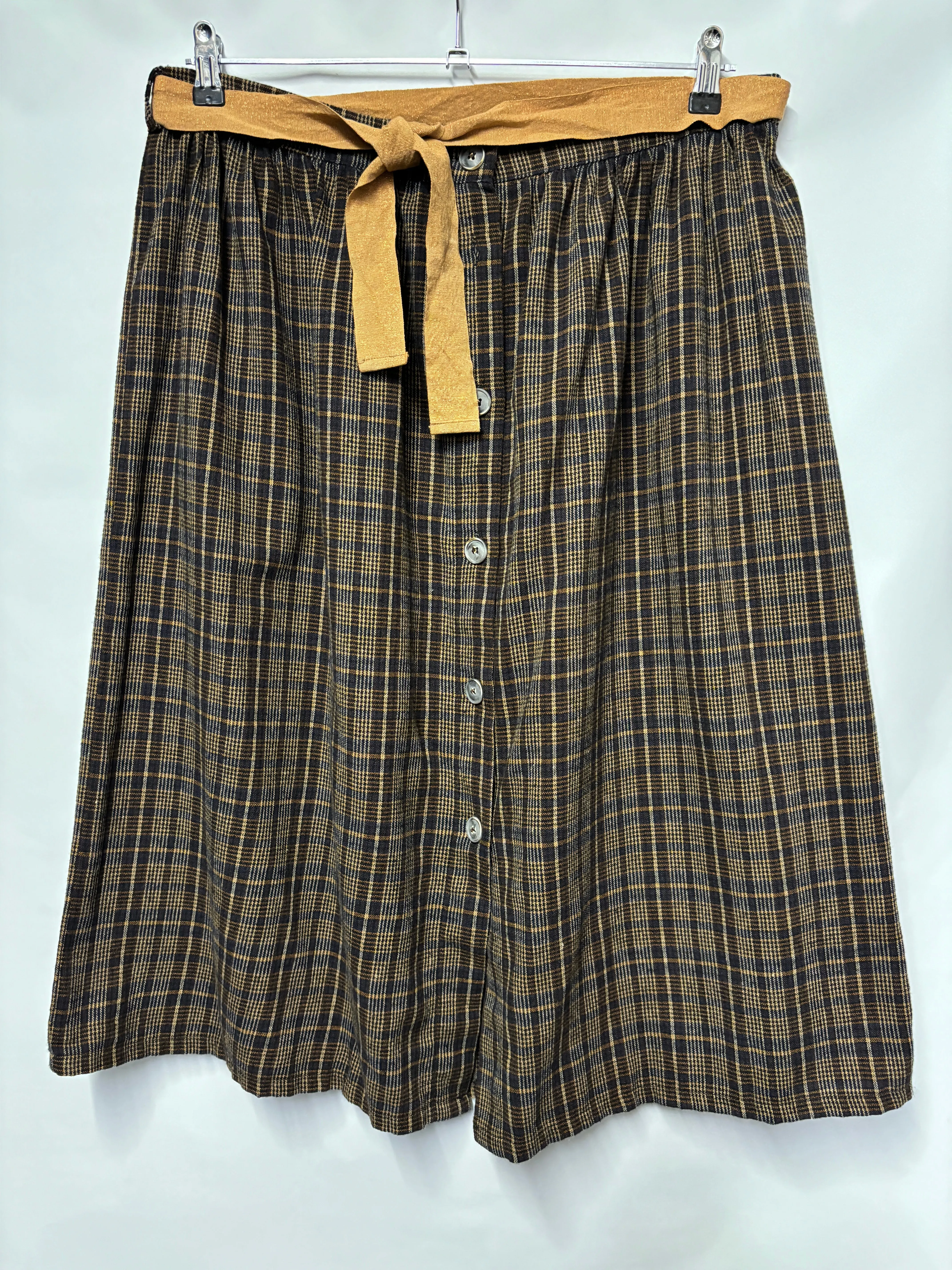 La Fée Maraboutée Brown Checkered Midi Skirt 16