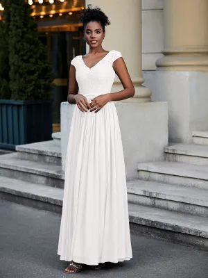 Lace and Chiffon Maxi Dress with Cap Sleeves-Ivory Plus Size