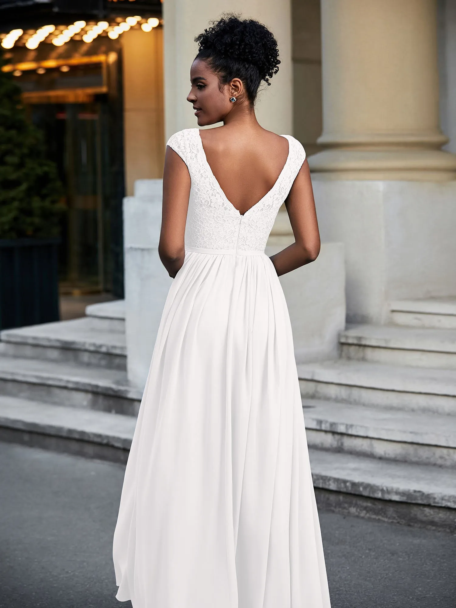 Lace and Chiffon Maxi Dress with Cap Sleeves-Ivory Plus Size