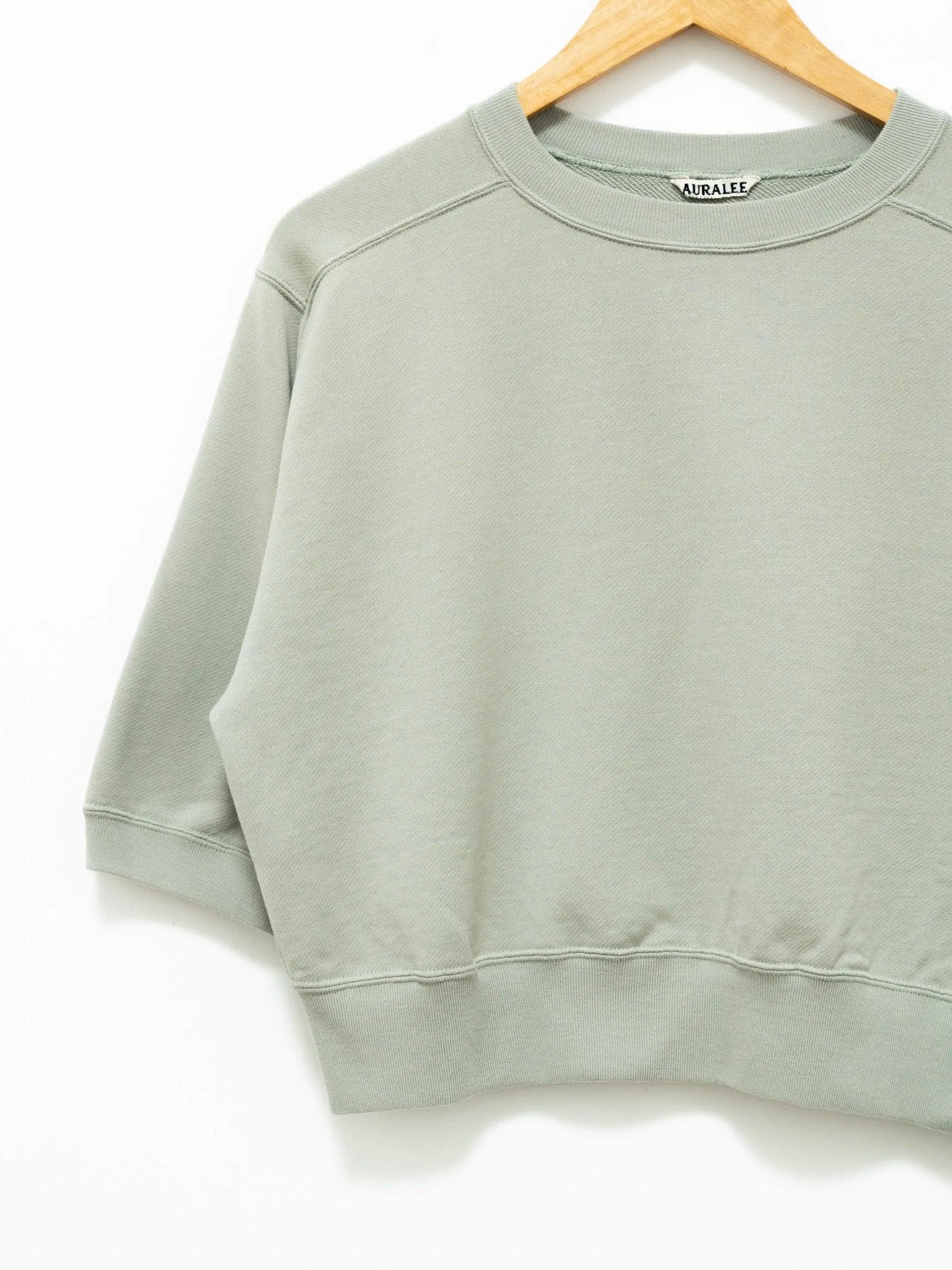 Light Flowy Sweat Half Sleeve Crop Pullover - Light Green