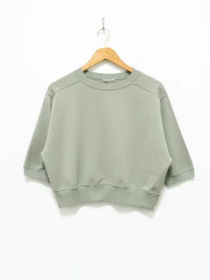 Light Flowy Sweat Half Sleeve Crop Pullover - Light Green
