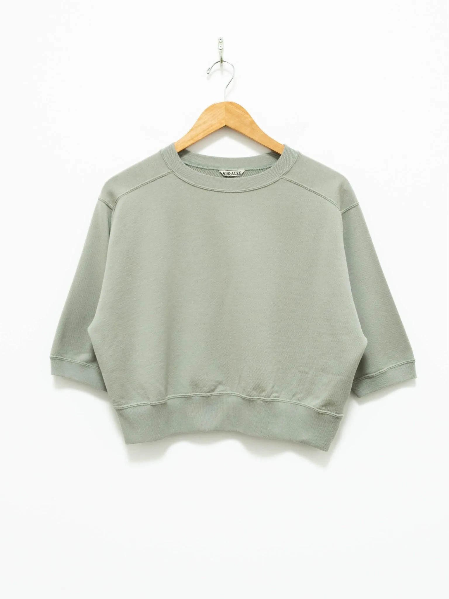 Light Flowy Sweat Half Sleeve Crop Pullover - Light Green