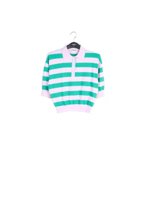 Light pink and green striped knitted polo top