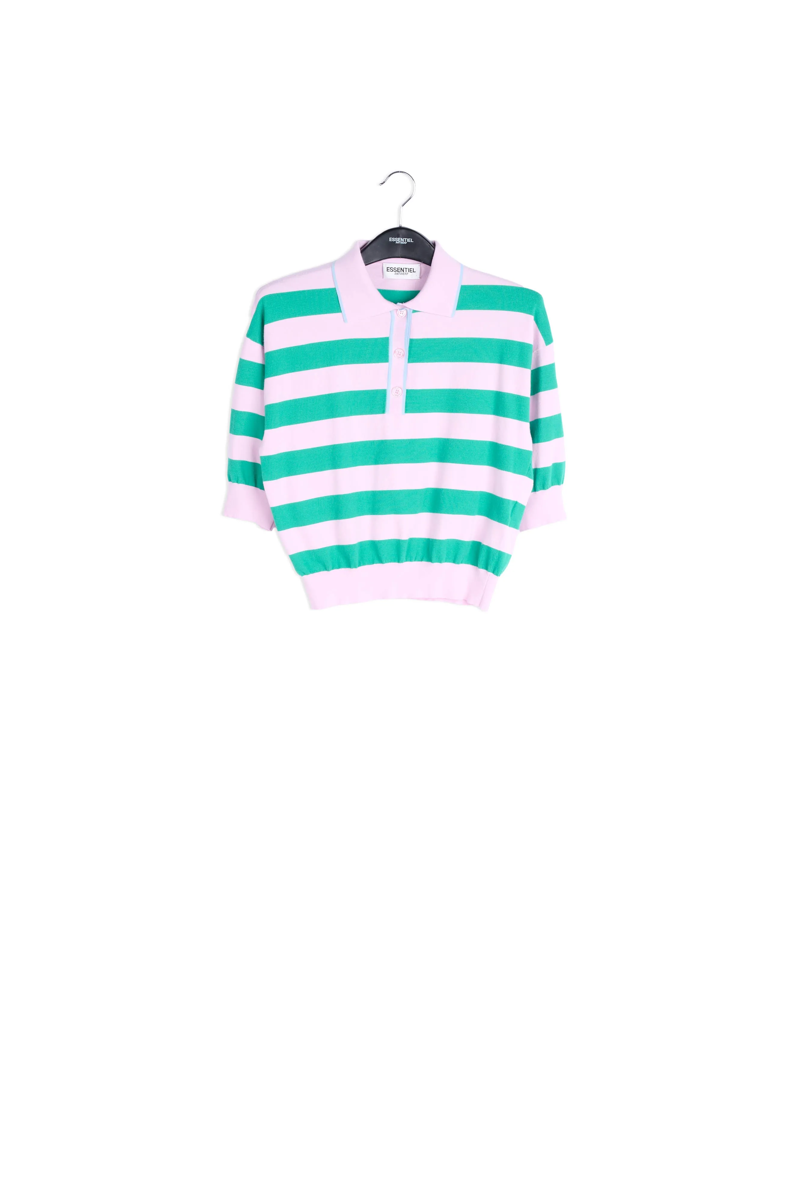 Light pink and green striped knitted polo top