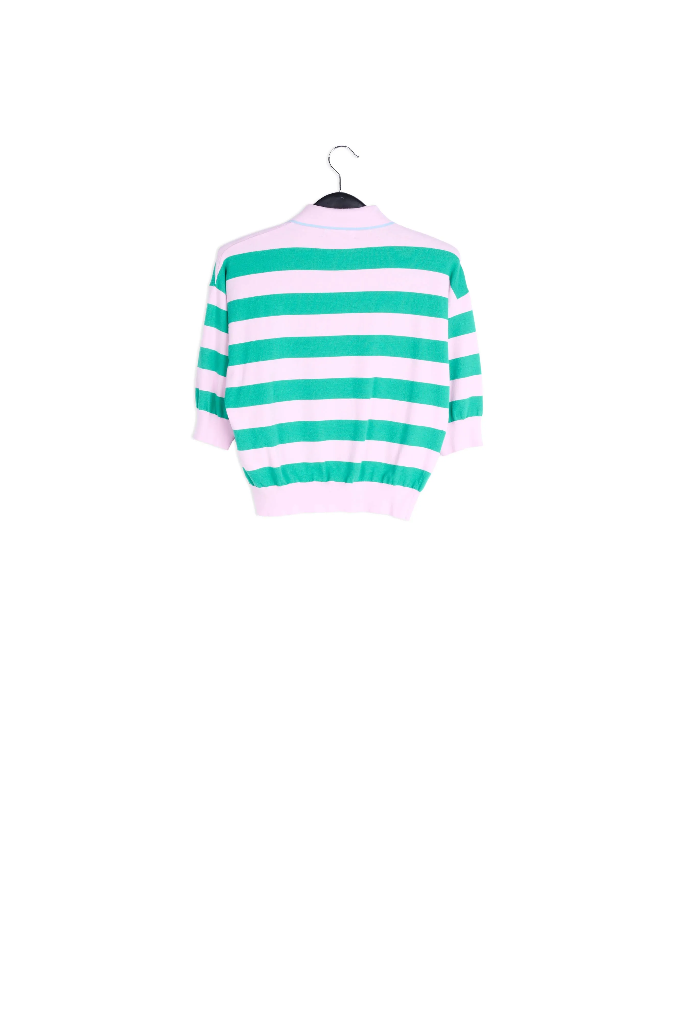 Light pink and green striped knitted polo top