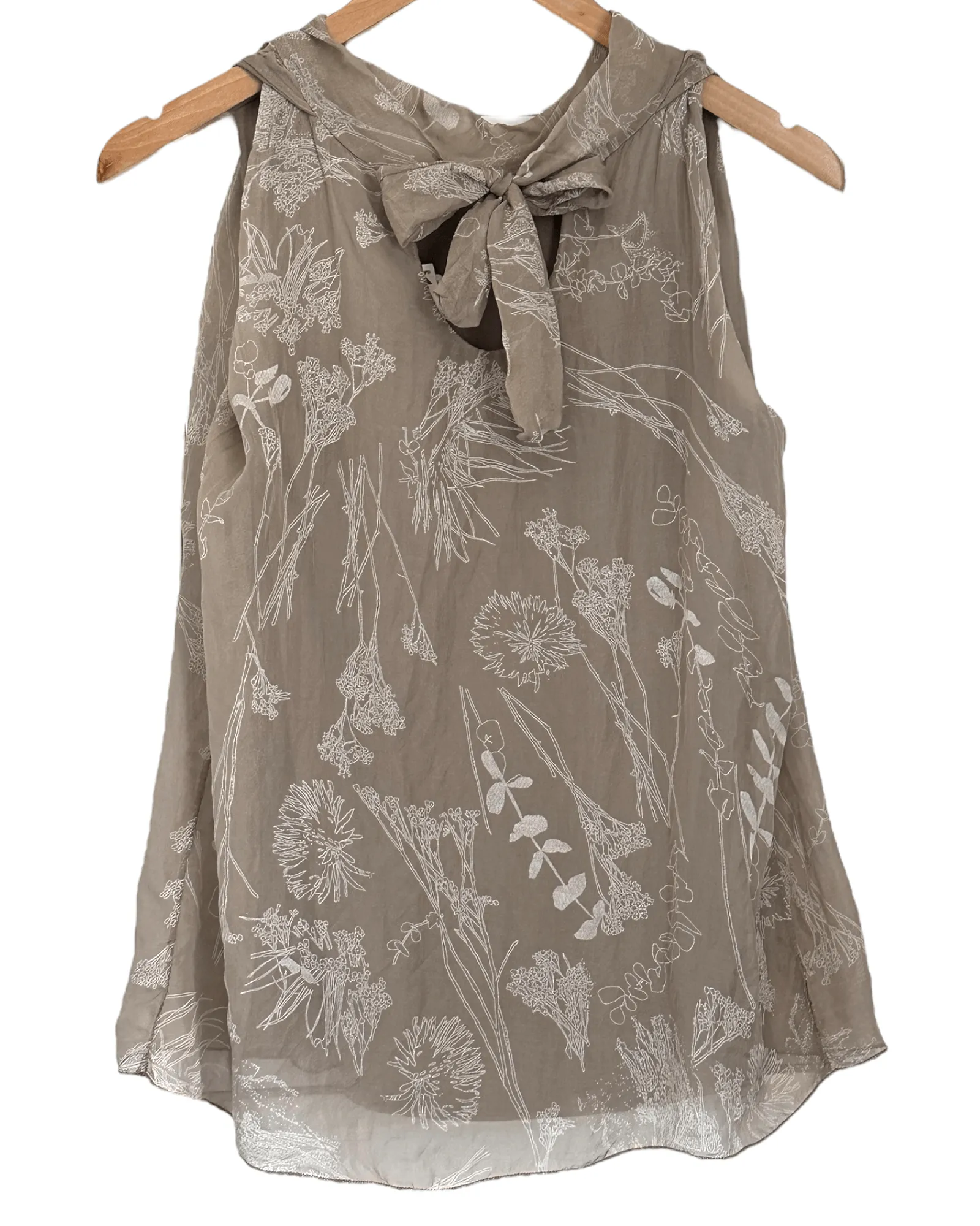 Light Summer Fango Floral Sleeveless Tie-Back Silk Blouse