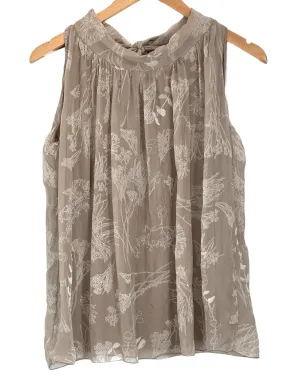Light Summer Fango Floral Sleeveless Tie-Back Silk Blouse