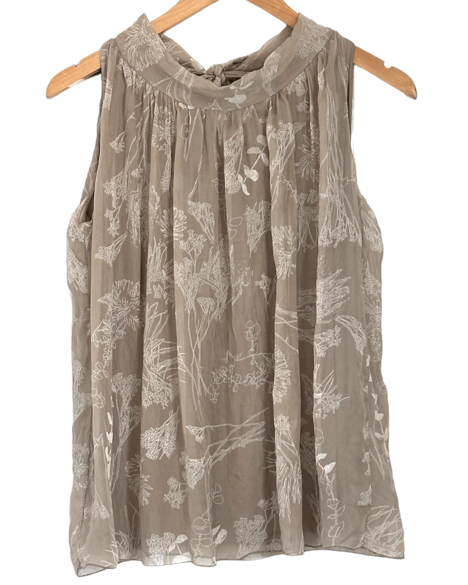 Light Summer Fango Floral Sleeveless Tie-Back Silk Blouse