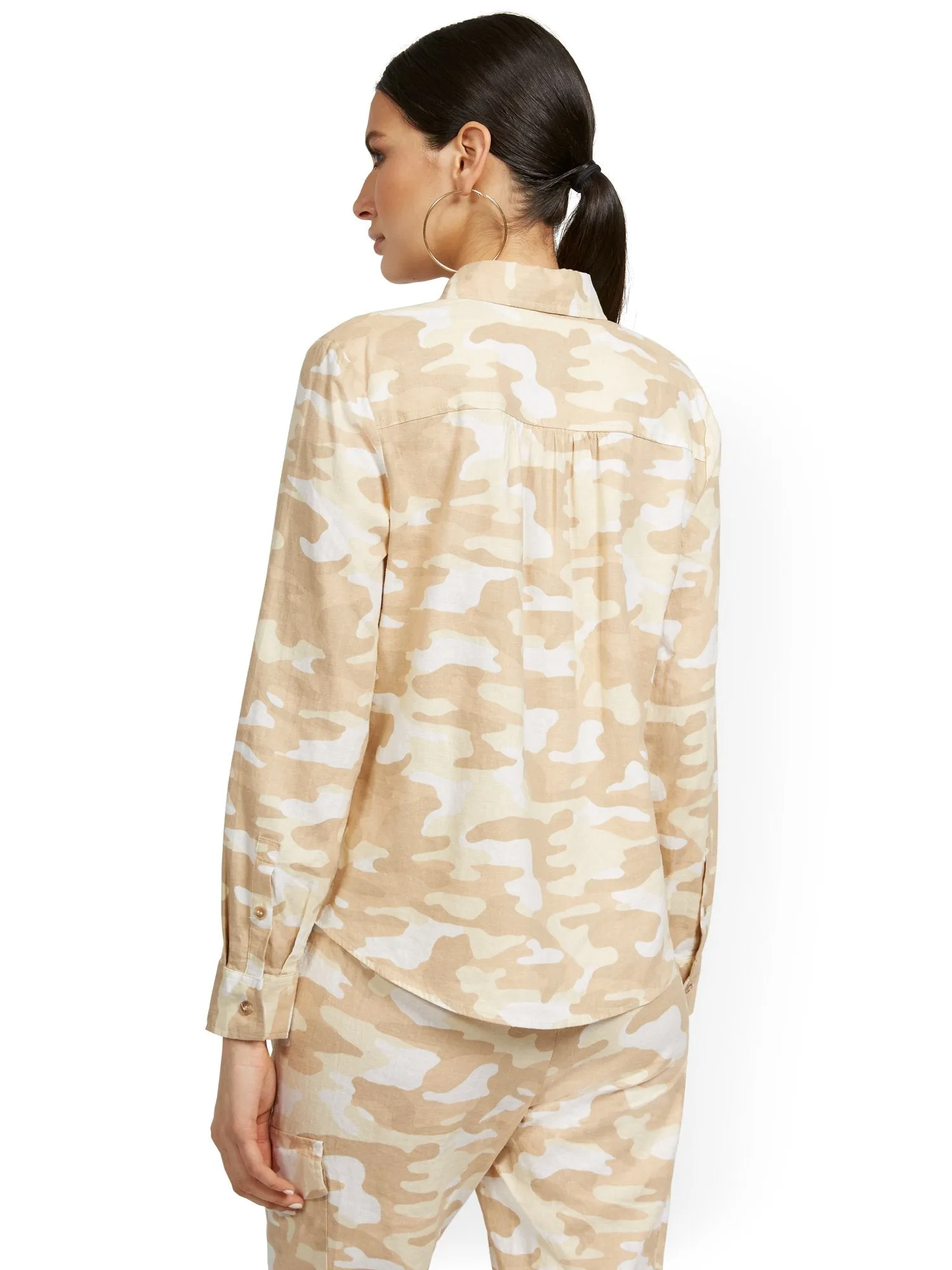Linen-Blend Camo-Print Shirt