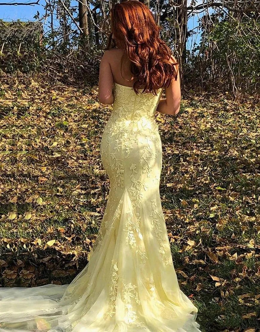 Long Strapless Light Blue Mermaid Prom Dresses