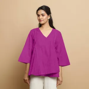 Magenta Embroidered Linen Asymmetrical Godet Top