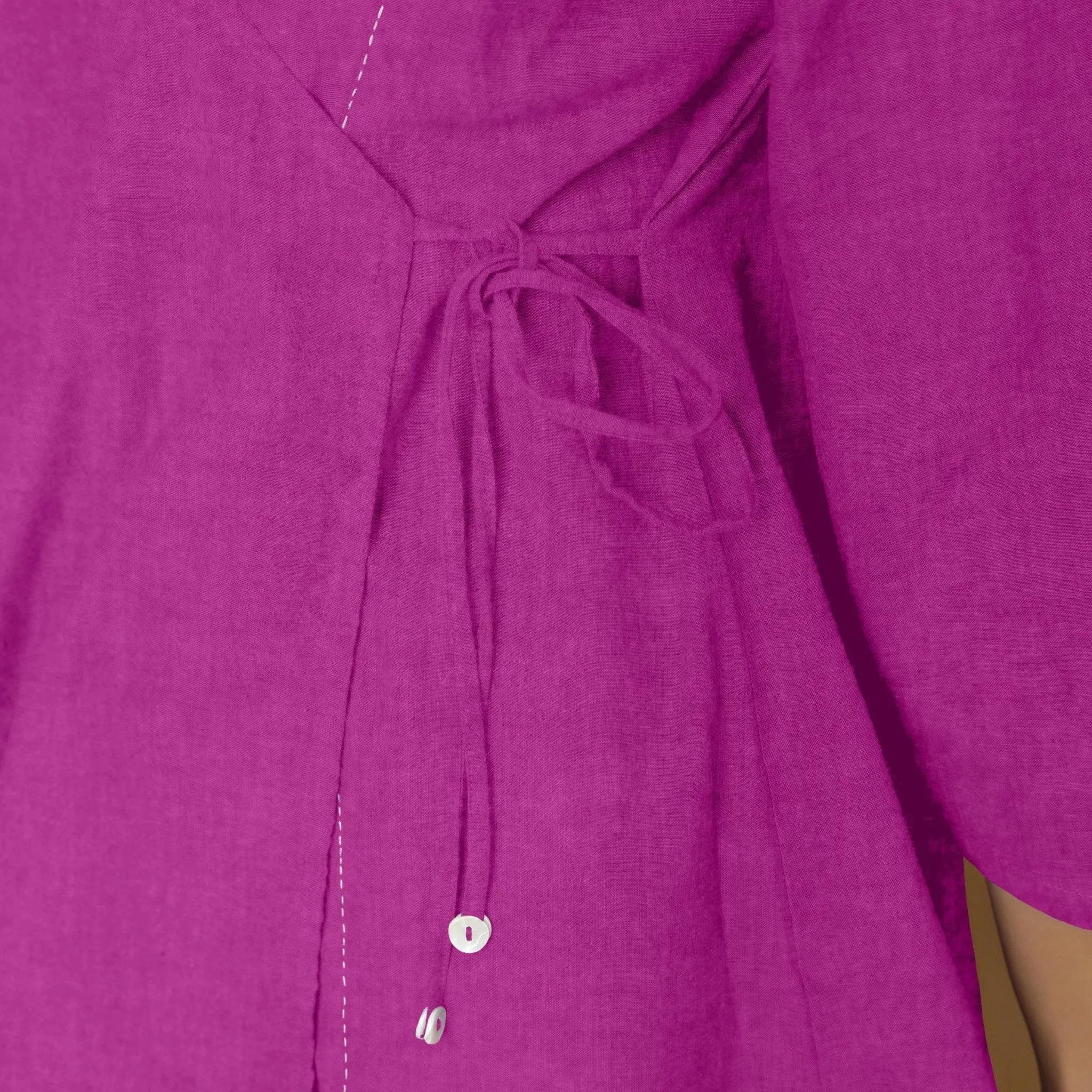 Magenta Embroidered Linen Asymmetrical Godet Top