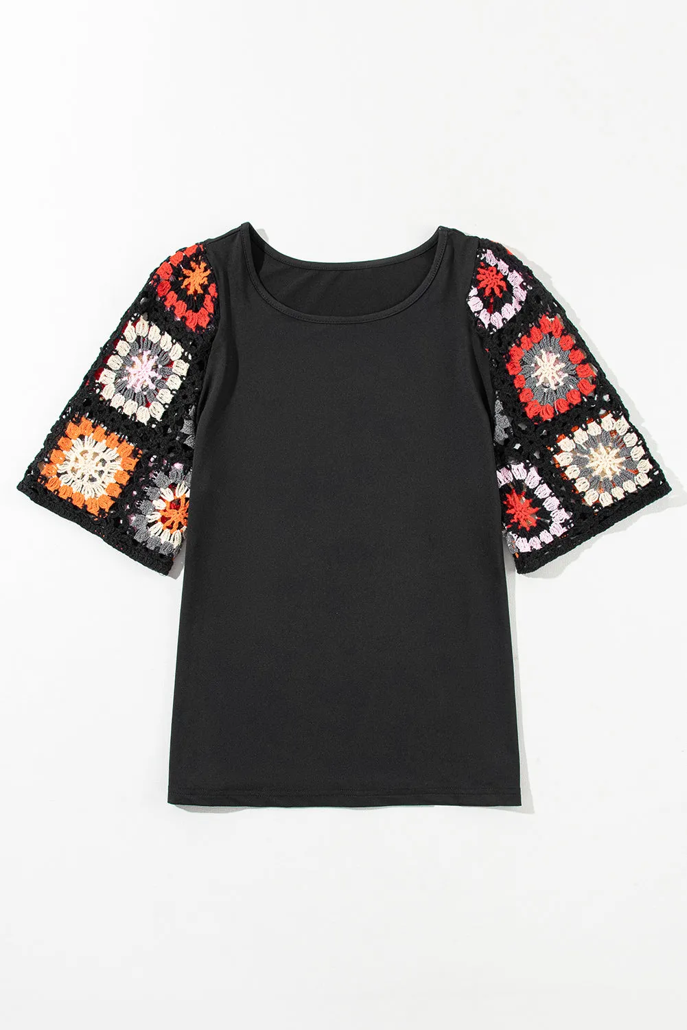 Medium Grey Floral Crochet Short Sleeve Top